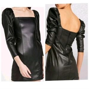 Alice + Olivia Frances Vegan Leather Puff Sleeve Mini Dress Size 2